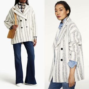NWT Ba&Sh Fillie Alpaca Wool Grey White Pea Coat Blend Striped Size M